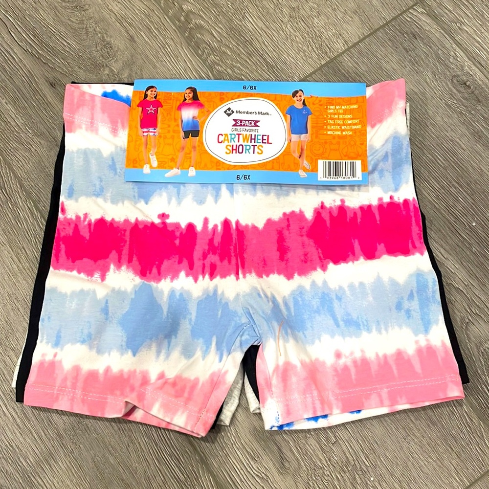 🆕 3 pack of cartwheel shorts black, grey and tie dye Size 6/6x or 7/8 C17